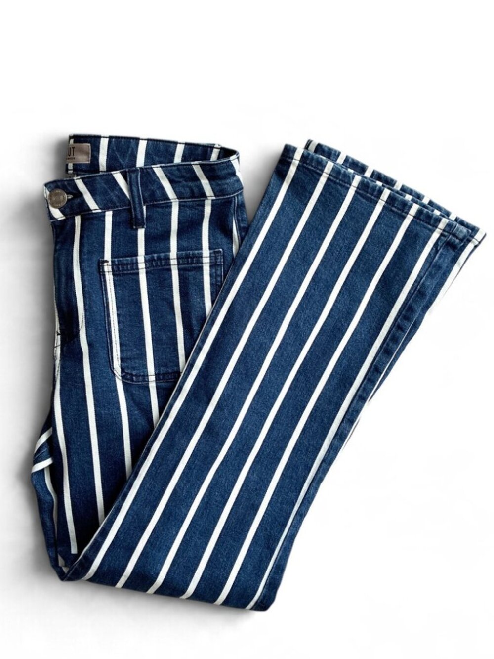 KUT from the Kloth Kelsey High Rise Ankle Flare Jeans - 2 - Blue White Stripe